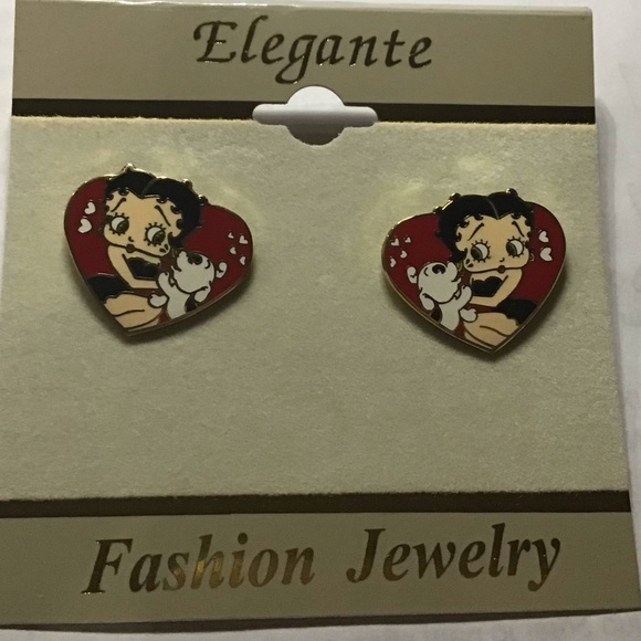 Clip-on New Betty Boop heart earrings Pudgey the dog - Picture 1 of 1